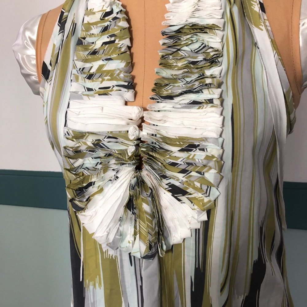BCBG Max ruffled summer work top green, grey, blue - Picture 2 of 8